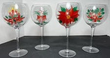 Set of 4 Christmas Holiday Artland Balloon Goblets Wine Glasses 18oz Handpainted