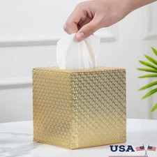 PU Leather Tissue Box Cover Modern Wood Magnetic Holder Home Office Decor New