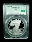 2005-W PROOF S$1 American Silver Eagle CAC PF70DCAM #7437