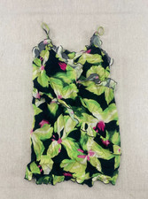 H M Slip Mini Dress Womens S Green Floral Ruffle Trim Adjustable Strap Casual