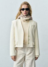 NWT MANGO MNG OFF WHITE STRUCTURED CROPPED BLAZER JACKET SZ S SMALL