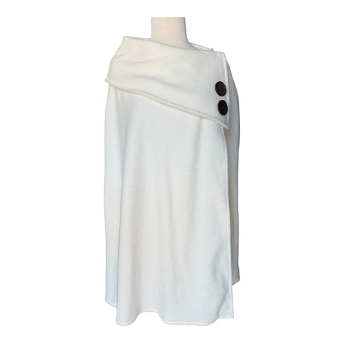 7th Avenue Ivory Asymmetrical Button Cape Poncho Wrap Shawl Fleece One Size