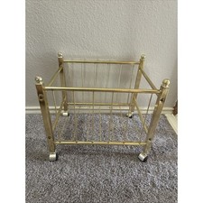 Vintage Mid Century Modern Brass Metal Rolling Magazine Rack, Album Holder MCM