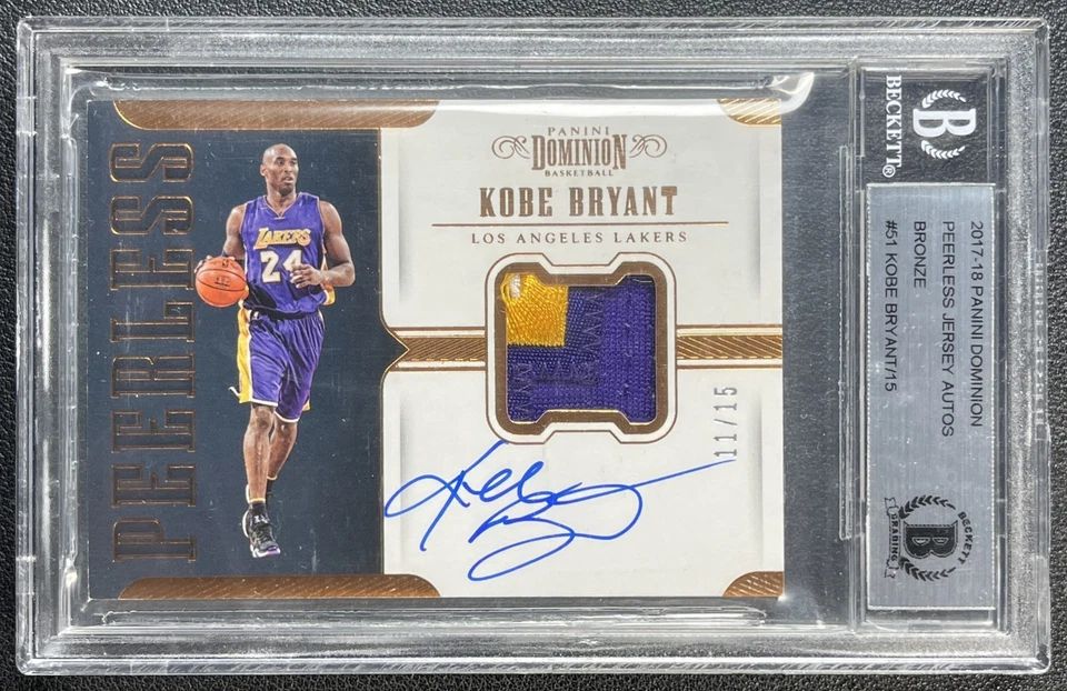 KOBE BRYANT 2017-18 PANINI DOMINION PEERLESS JERSEY GU PATCH AUTO BRONZE 11/15