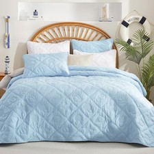 Coastal Quilt Sets King Size Summer Soft Lightweight Beach Bedding Set with P...