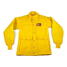 Vintage Swingster Jacket Adult SMALL Yellow Quilted Puffer Farm Seed Work 80s