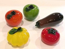 Vintage Murano Style Hand Blown Glass Fruits Vegetables Lot Of 5