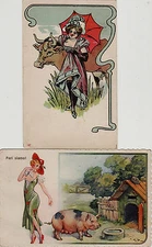 #HUMOR - DOUBLE SENSE: BITCH....AND COW!  2 postcards