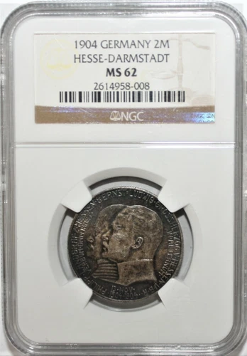 Germany-Hesse-Darmstadt 2 Mark 1904 NGC MS-62 Brilliant Uncirculated Silver Coin