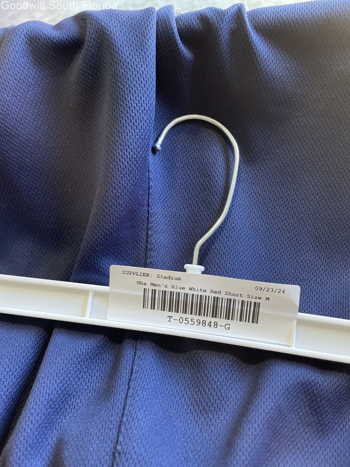 NBA Mens Blue White Red Elastic Waist Basketball Athletic Shorts Size