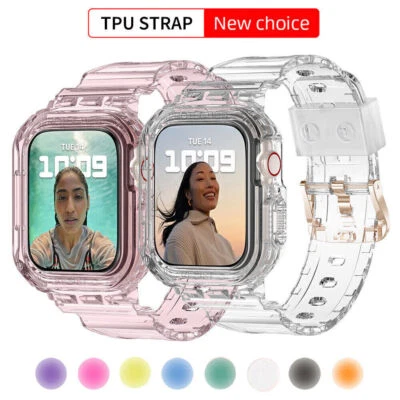 TPU Clear Sport Band Strap +Case for Apple Watch Series 7 6 5 4 SE 40/44/41/45mm