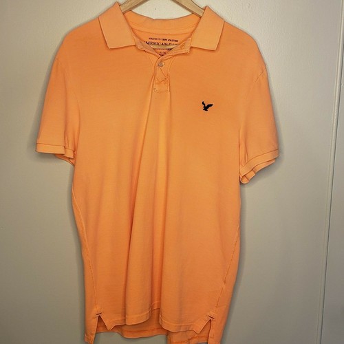 Men's American Eagle Athletic Fit Short Sleeve Orange Polo Shirt Size