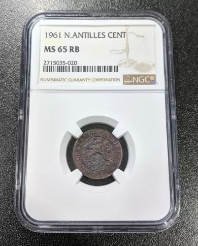 1961 MS65 RB Netherland Antilles Cent NGC UNC KM 1 TONED! 