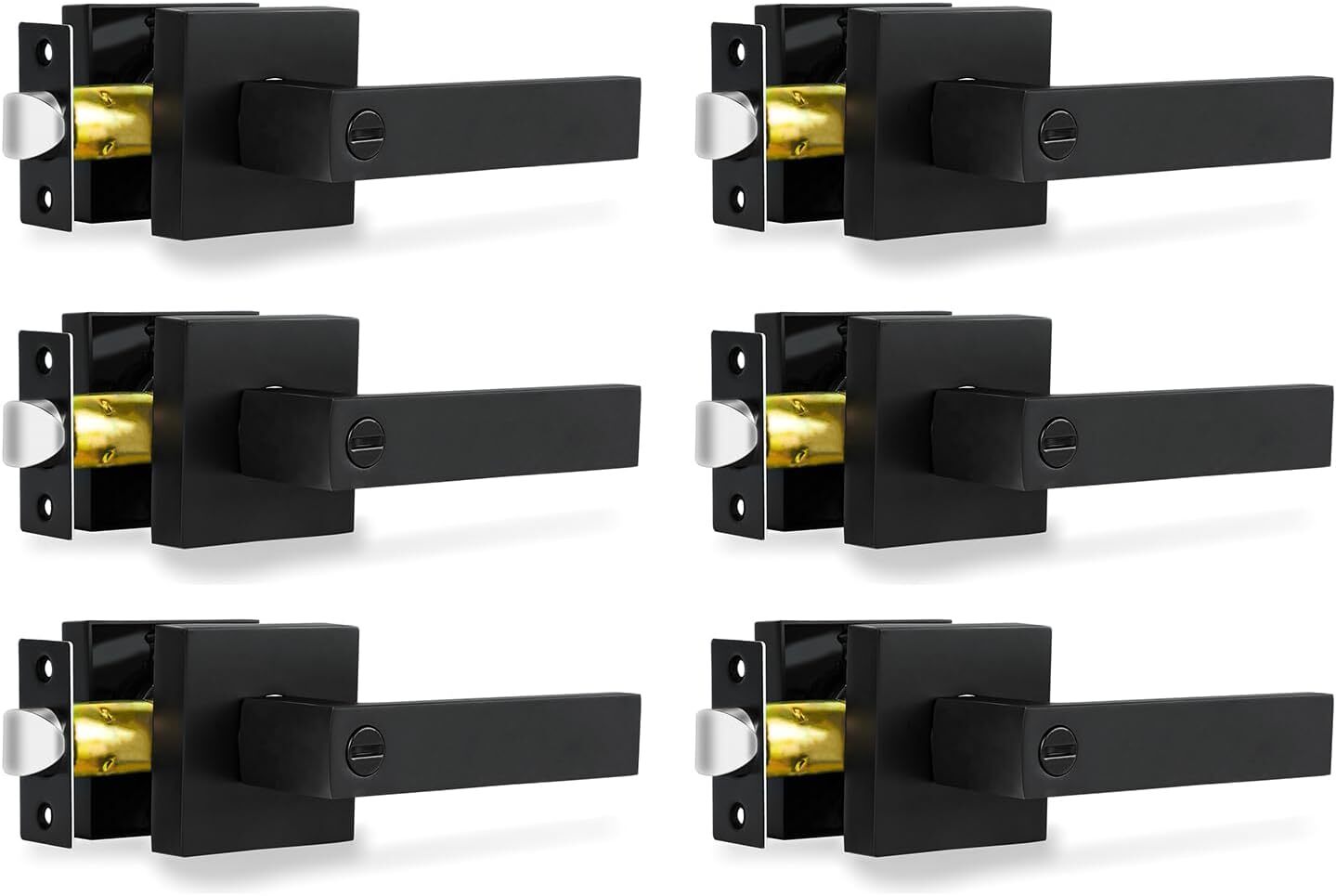 Privacy Door Levers, 6 Pack Matte Black Door Handles, Bed and Bath Door Locksets-image
