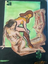 Schöne Zeichnung Gouache Papier Nackte Frau Akt Atelier Erotik 1970 Art Die 3