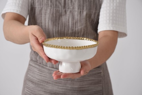 Small Footed Bowl Golden Salerno Kitchen Gift 6 x 3.25 Inch CER2848WG - Picture 4 of 7