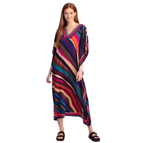 Trina Turk Theodora Maxi Dress Kaftan Swimwear Cover Up Multi Striped Beach OS - Picture 2 of 10