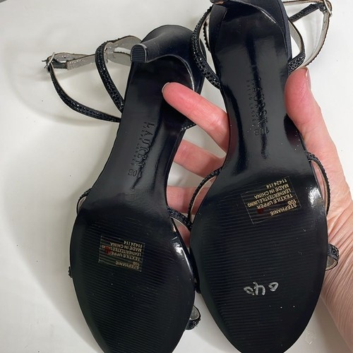 Lauren Ralph Lauren Stephanie Black Crystals Strappy Dress Heels Size 10 - Picture 6 of 9