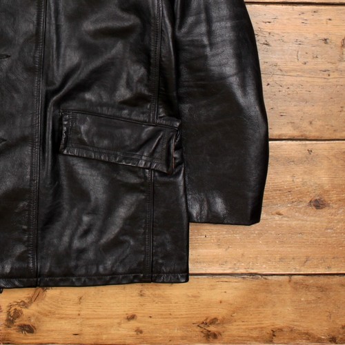 Chaqueta de Cuero Schott Vintage XL 90s Abrigo de Coche Un Pecho Hecho en EE. UU. Negro - Imagen 8 de 8