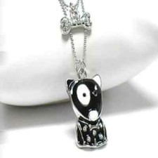 NEW CRYSTAL BULL TERRIER PUPPY DOG BONE PENDANT NECKLACE WHITE GOLD