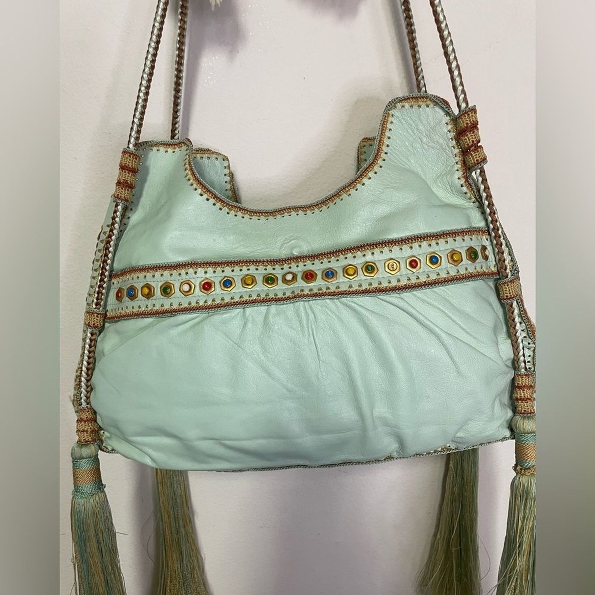 Buba,‎ bag, Turquoise Spiral embroidered in sequins, made of handmade leather Buba,‎ bag, Turquoise Spiral embroidered in sequins, made of  main image 2