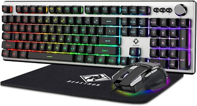 Beastron Wired Backlit Gaming Keyboard + Mouse & Mouse pad Combo Multimedia knob