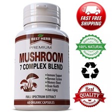 MUSHROOM 7 COMPLEX BLEND 60 ORGANIC PILLS REISHI LIONS MANE SUPPLEMENT
