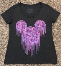 Disney Store Multiple Mickey Silhouettes Paint Drip Women's Gray T-Shirt Large