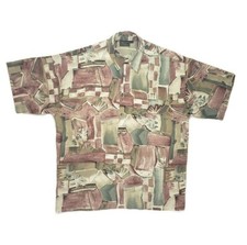 Vintage Monzini Collection Men's Button Up Short Sleeve Abstract Shirt Sz Large