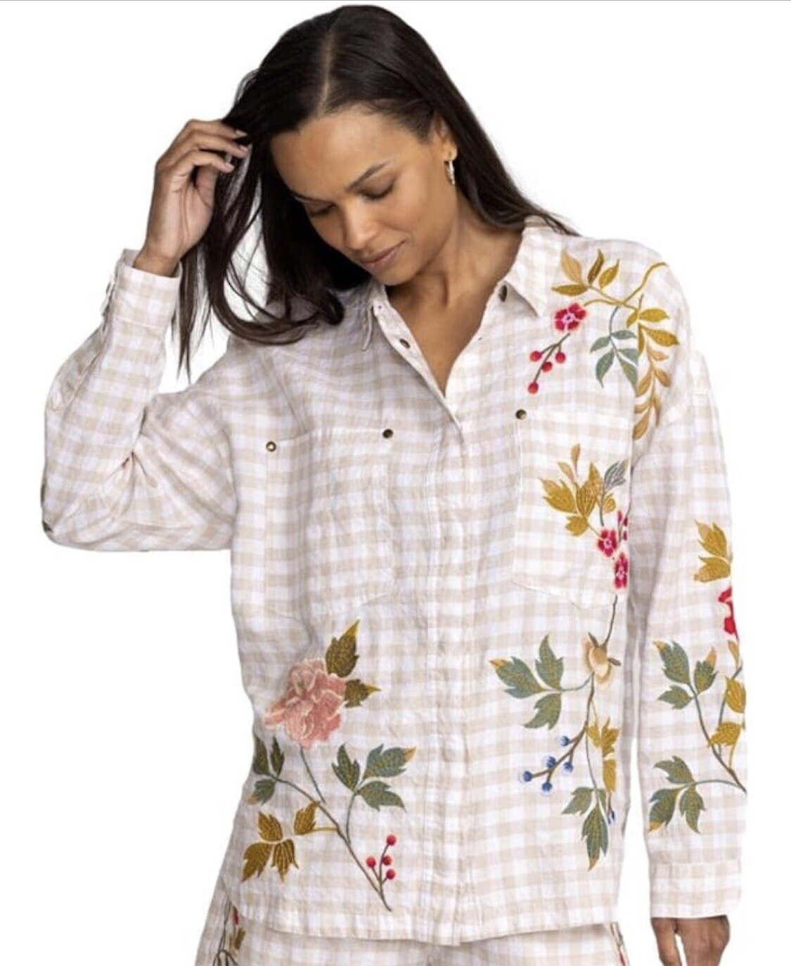 Johnny Was Workshop Adele Gingham Pocket Overshir… - image 1