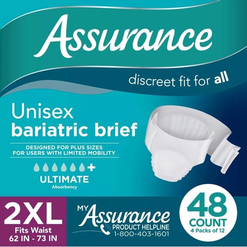 48 Counts 4x 12 Assurance Maximum Absorbency Briefs Unisex Size 2XL Waist 62-73" - Picture 2 of 7