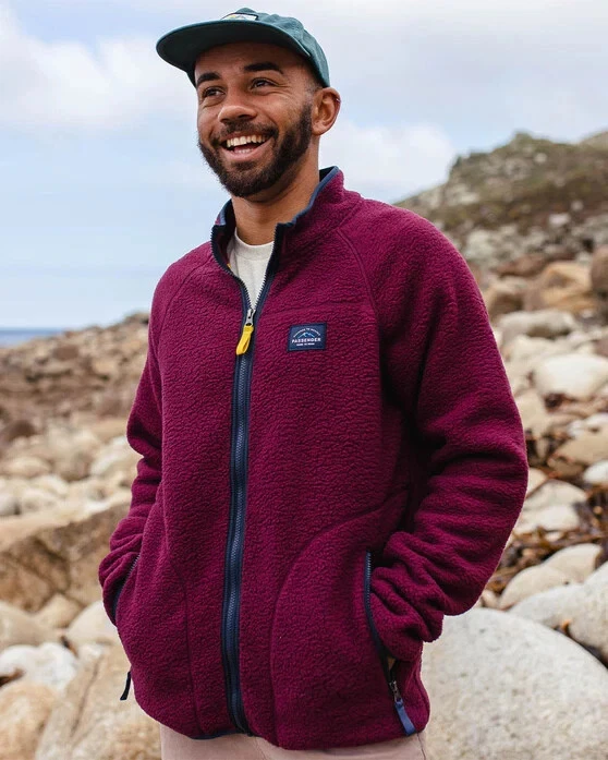 Passenger Tripper Full Zip Recycled Sherpa Fleece - Red Wine Burgundy Size  L | eBay