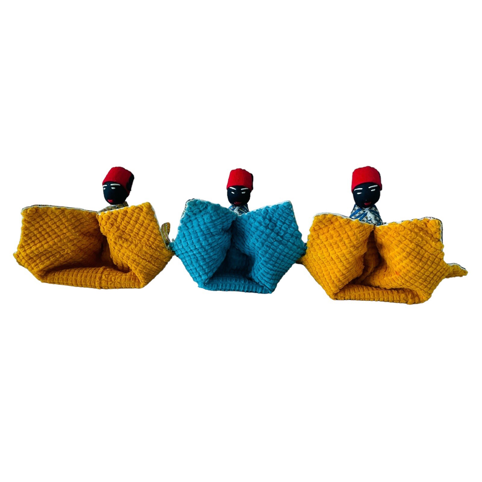 Set of 3 African American Handmade Embroidered Silk Rag Doll 7.5" Kwanzaa NEW