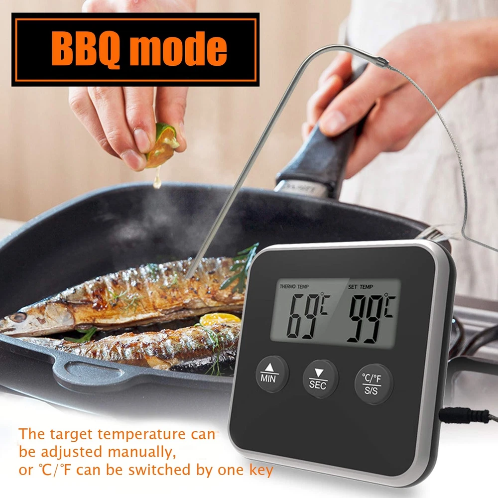 (Black)Meat Thermometer Smart 3 Buttons Digital LED Display Multifunctional O (Black)Meat Thermometer Smart 3 Buttons Digital LED Display Multifunctional O