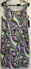 NWT Tahari Arthur Levine Purple Retro Geometric Dress Sz 8 Sleeveless Pockets