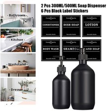 2Pcs 300/500ml Empty Soap Dispenser Refillable Pump Lotion Bottles with 6 Labels