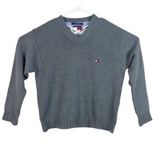 Tommy Hilfiger Sweater Mens Medium Gray Cotton Knit V Neck Pullover