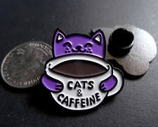 Cats and Caffeine Cat and Coffee Lovers Funny Gift Metal Pin Badge Brooch Enamel