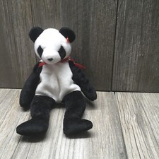 Beanie TY Babies Panda Bear FORTUNE 1998 B W Red Bow No Tags