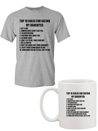 Top 10 Rules For Dating My Daughter Funny White Mug and Adult T-Shirt Tee Bundle - Picture 8 of 9
