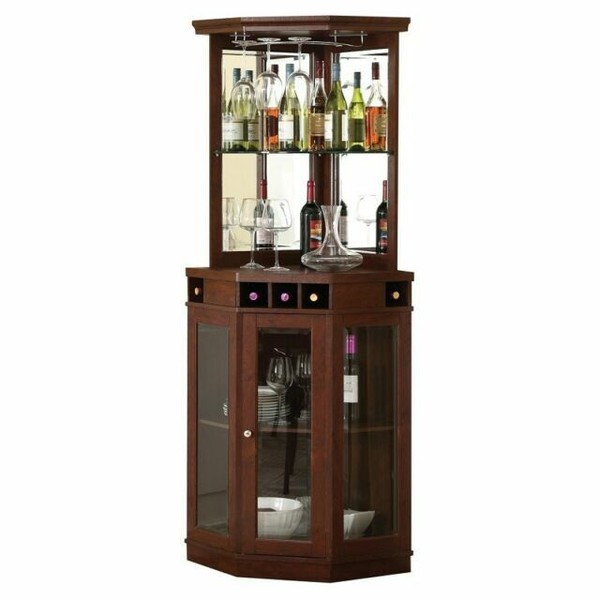 Home Source Corner Bar Unit Wine Storage Kitchen Dining Wooden