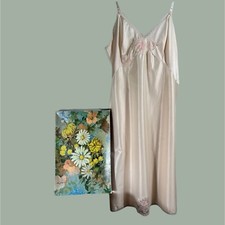 Deadstock Vintage 70s Lorraine Pale Pink Slip Flower Lace Tank Slip Chemise Smal