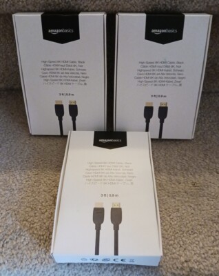 LOT OF 3 Amazon Basics HDMI Cables, 48Gbps, 8K/60Hz, 4K/120Hz, 3 Foot A75