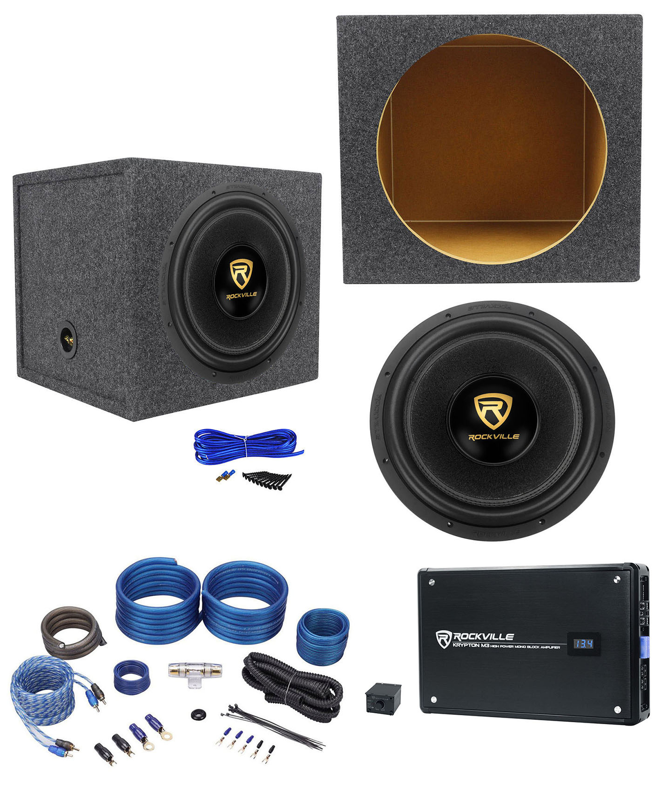 Автомобильный сабвуфер Rockville W15K9D2 15 мощностью 5000 Вт Герметичный сабвуфер моноусилитель Комплект усилителей 58690₽