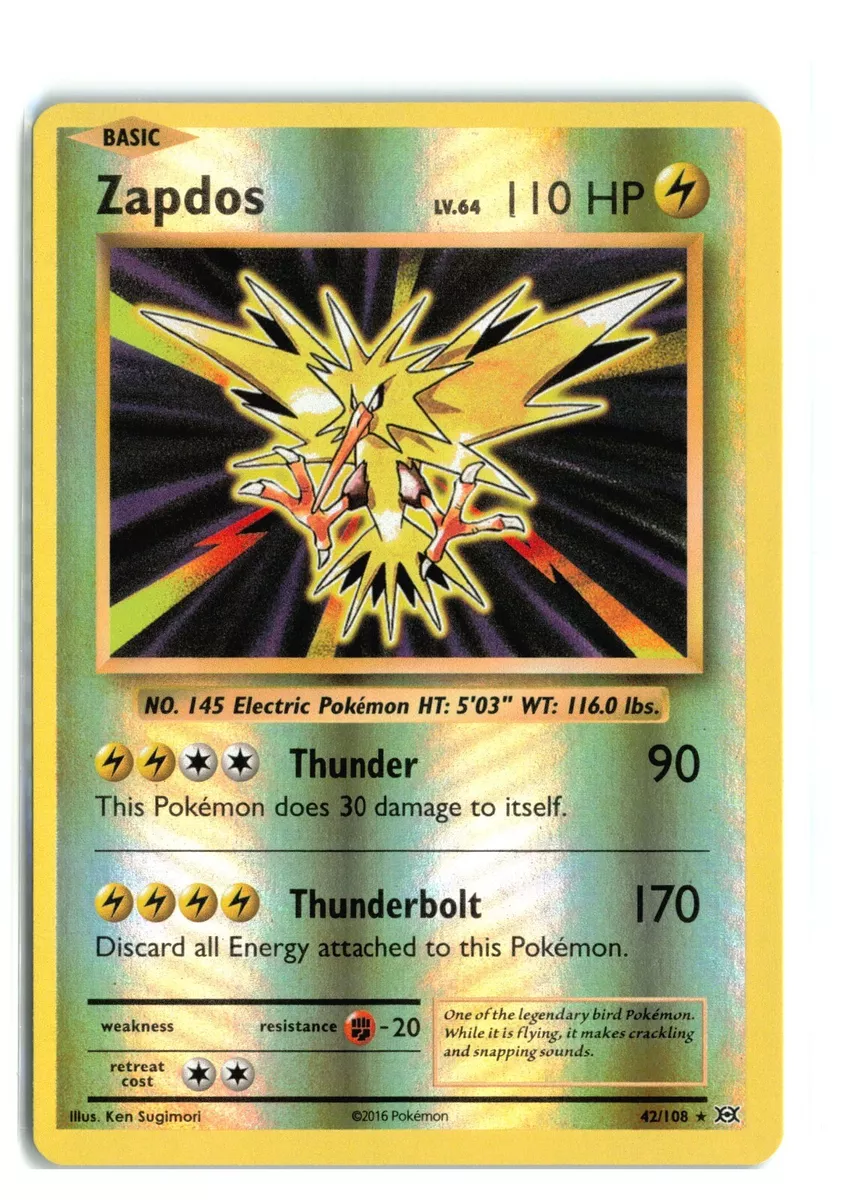 Zapdos REVERSE HOLO RARE 42/108 Pokemon TCG XY Evolutions Card NM Shiny  2016