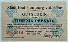 BAD HOMBURG v.d.H&Ouml;HE (Hessen-Nassau) Stadt Notgeld 50 Pfennig 1917 (2844)