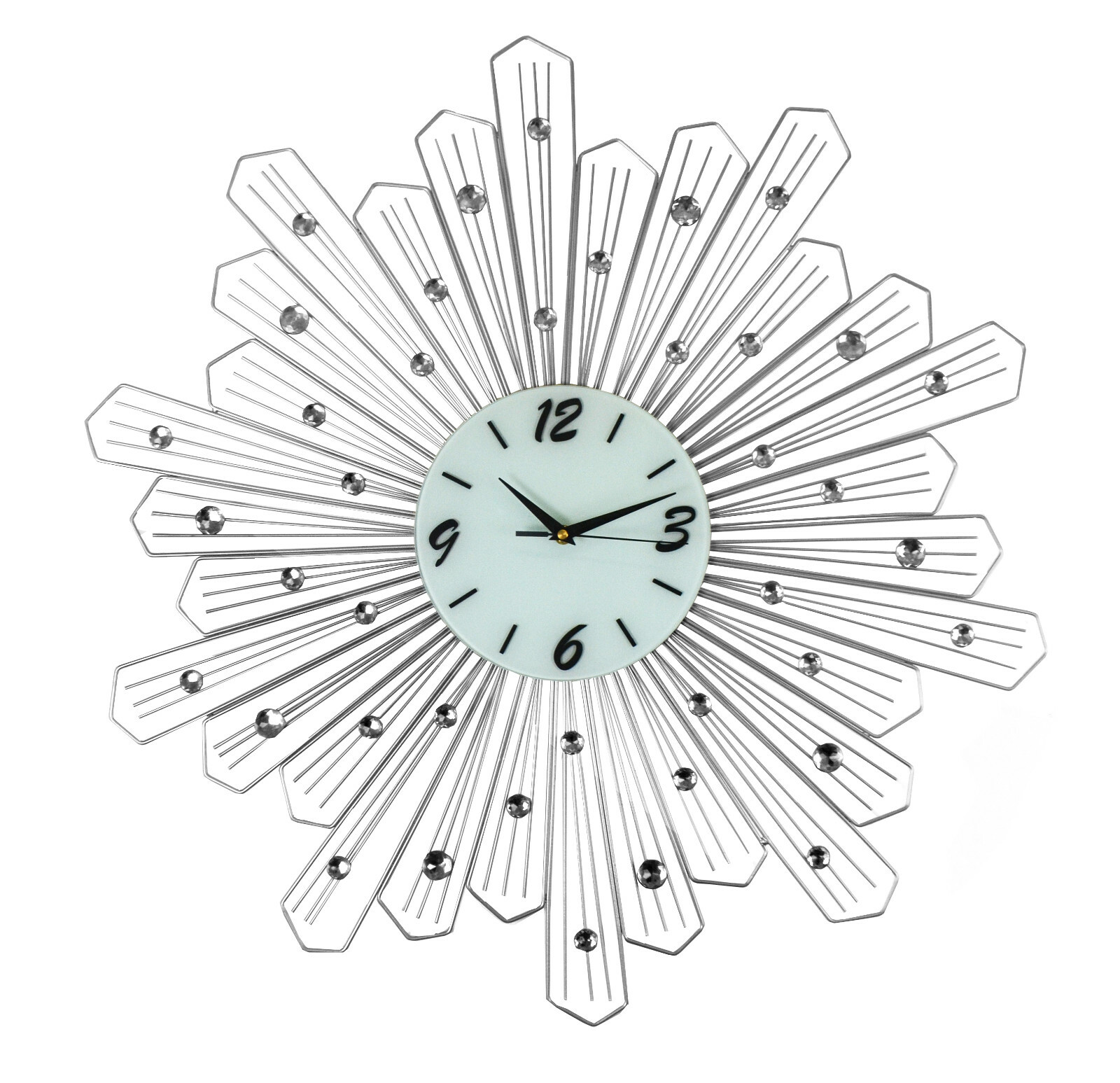 Large 27 inch Silver and Crystal Sunburst Wall Clock