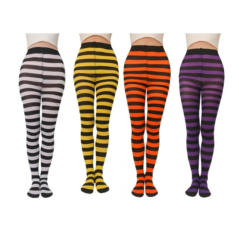 Women Striped Tights Elastic Striped Leggings Christmas Thigh High  Stockings