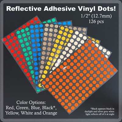1/2'' (12.7mm) Reflective Adhesive Dots Sheets of 126 Stickers 7 Color Options