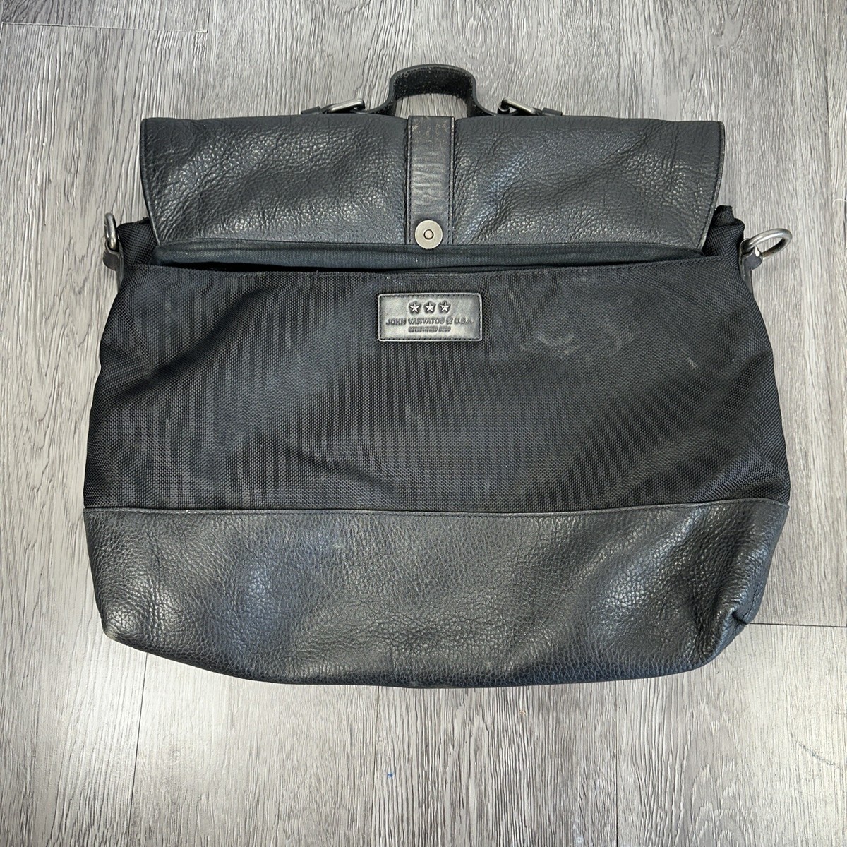 John Varvatos Black Leather Laptop Briefcase Shoulder
